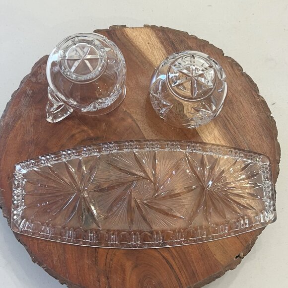 Bohemian Handmade Pinwheel Crystal Creamer, Sugar Bowl & Tray! - Picture 12 of 16